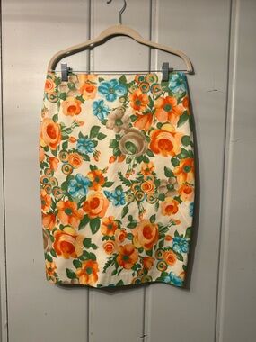 Charter Club Floral Pencil Skirt in Orange, Blue & Cream